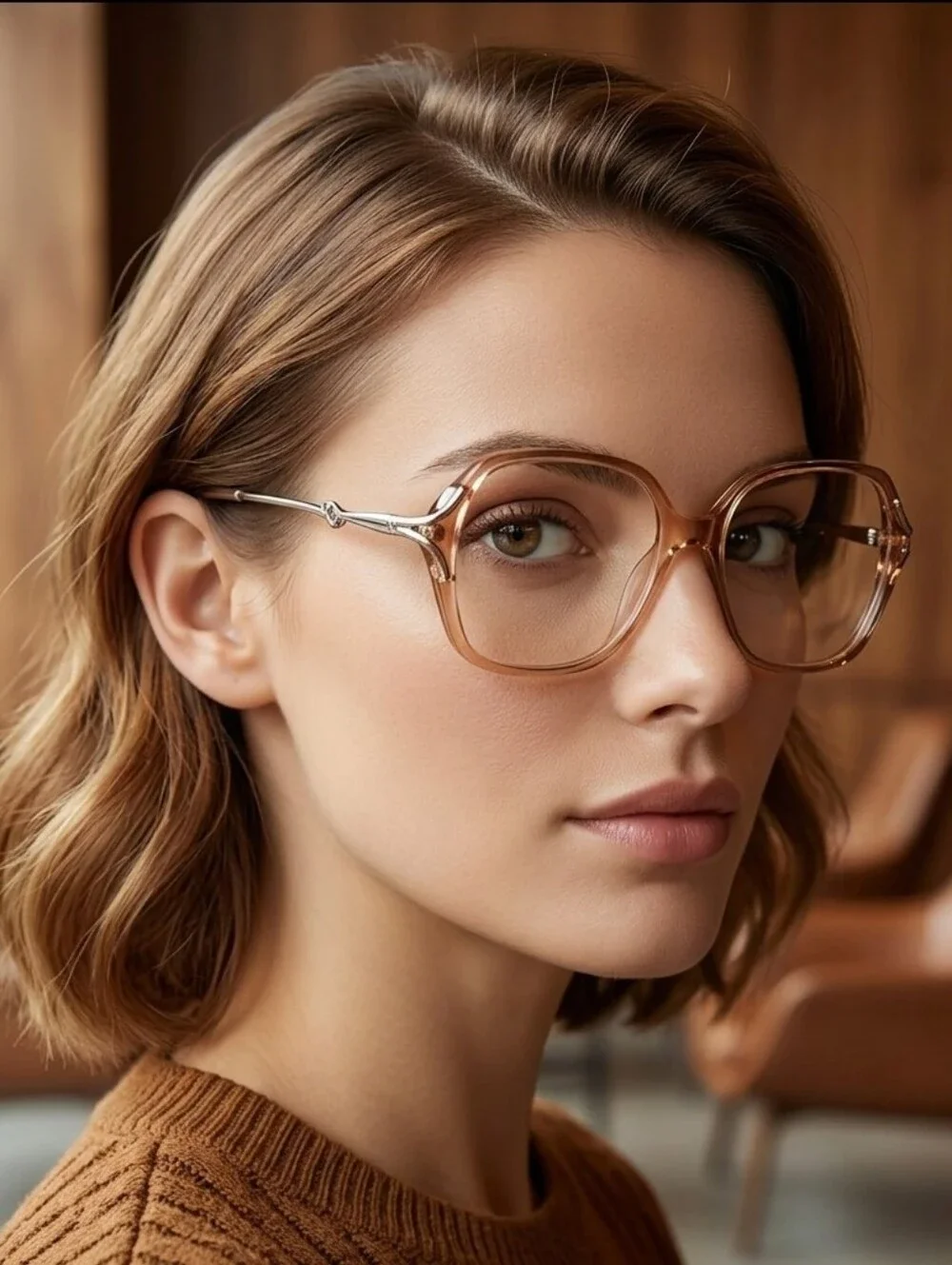 Sophia Loren by Zyloware M087 Eyeglasses Translucent Brown Gold Rhinestone 55-16